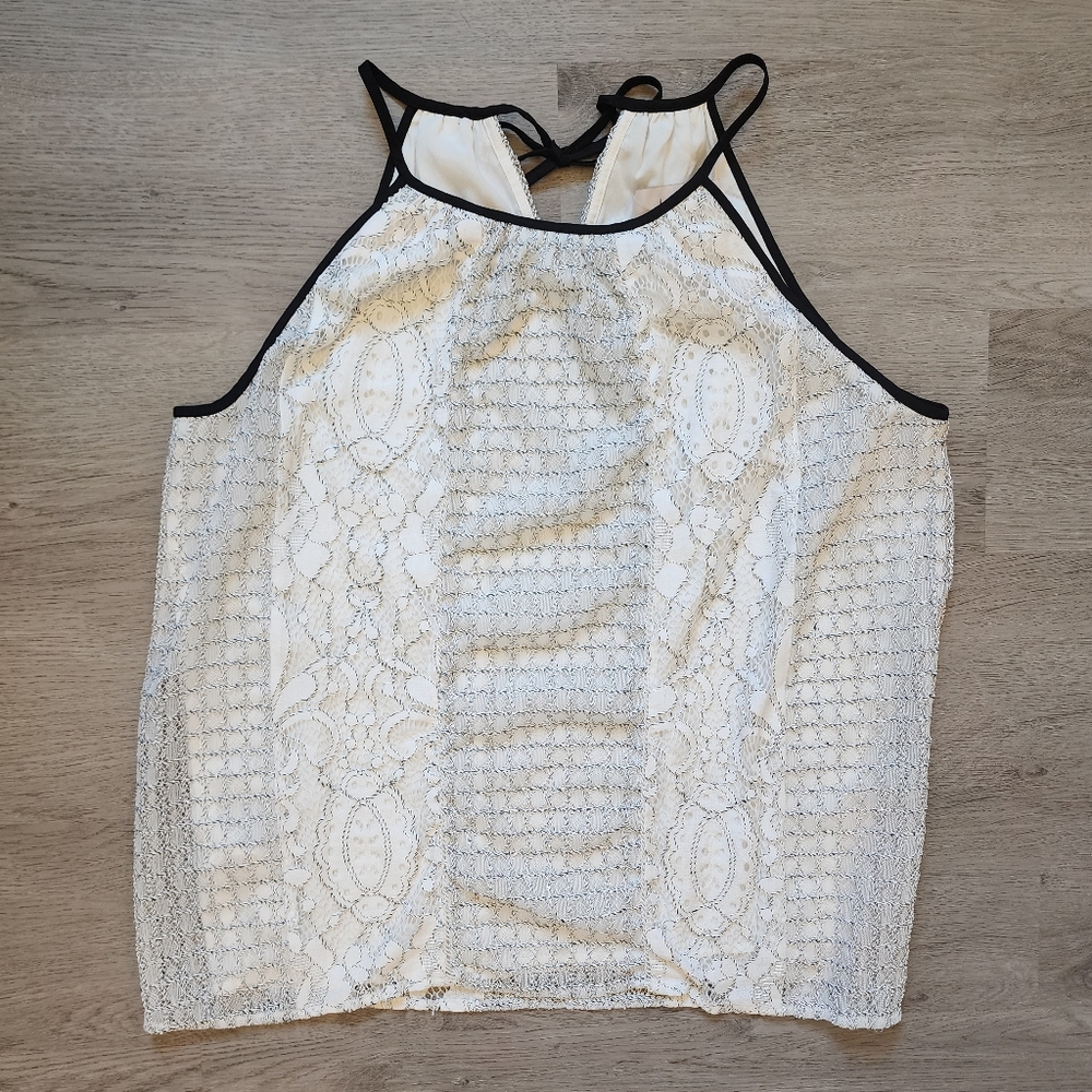 Loft Women's White Eyelet Overlay Sleeveless Crewneck Pullover Top X-Small XS
